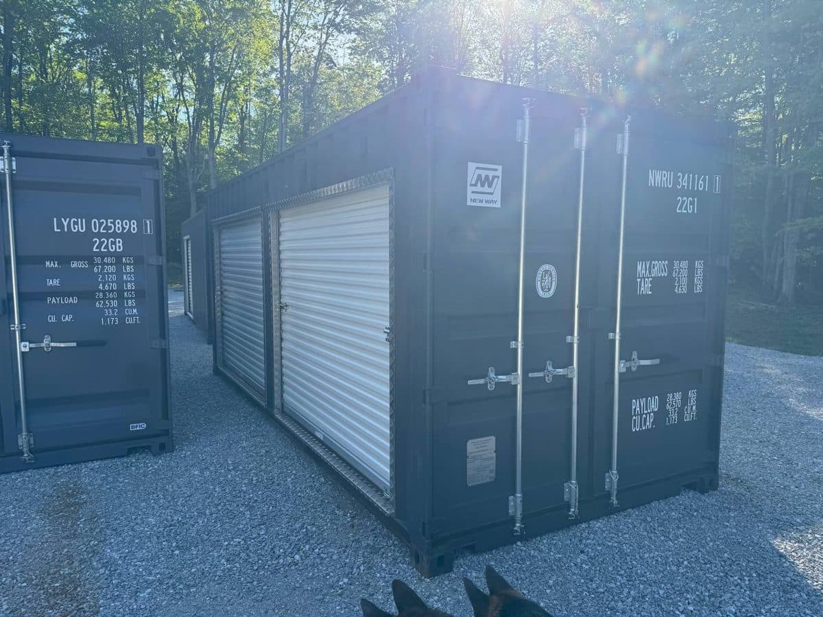 Double roll-up doors, charcoal finish