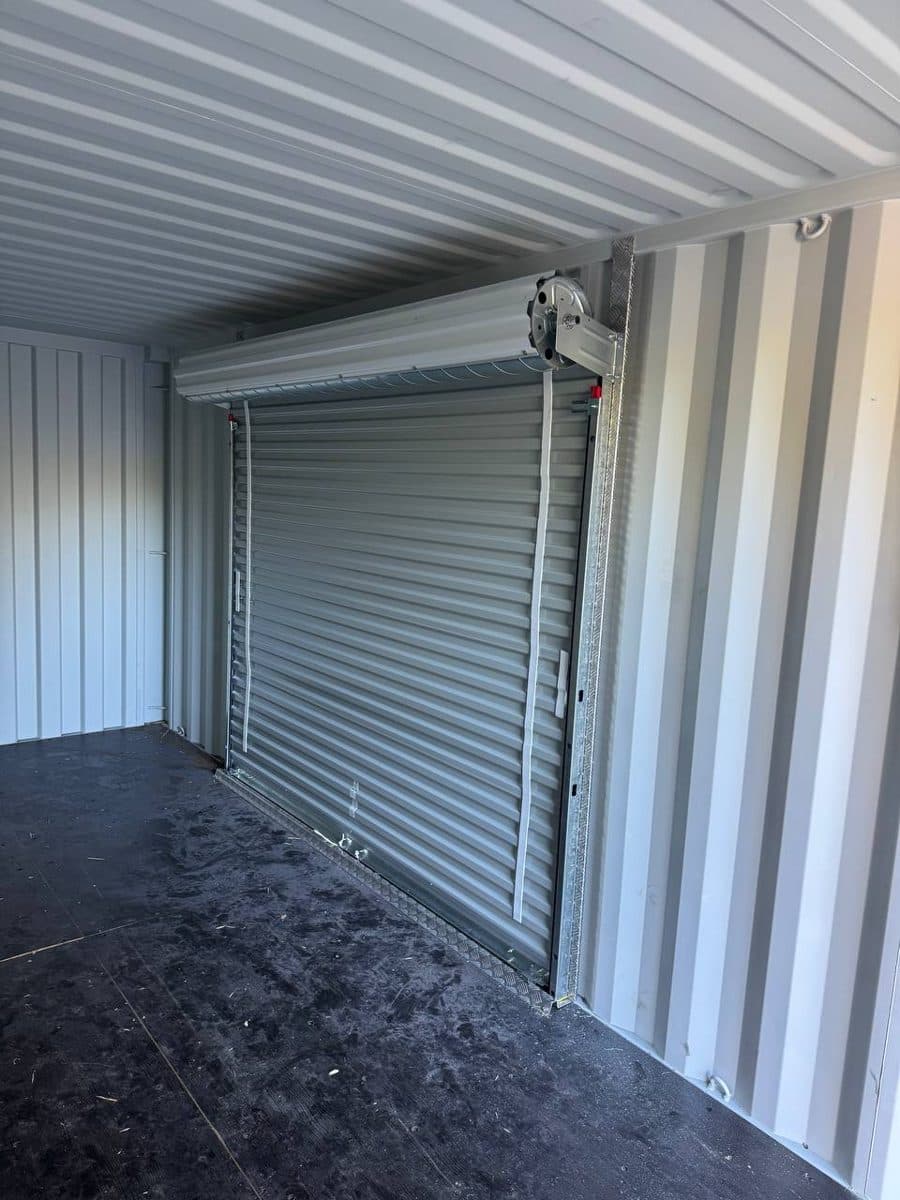 Inside: roll-up door & mechanism